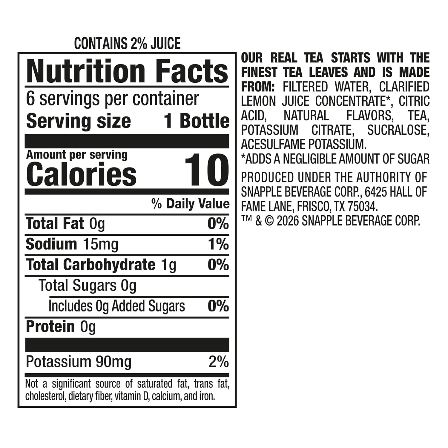 Zero Sugar Half 'N Half Tea, 16 Fl Oz Recycled Plastic Bottle, 6 Pack