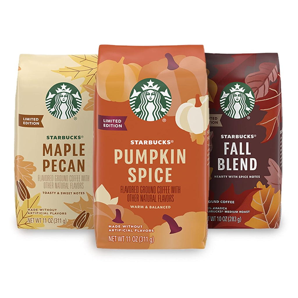 Starbucks Flavored Ground Coffee —Varitey Pack — Fall Limited Edition — 3 Bags Total