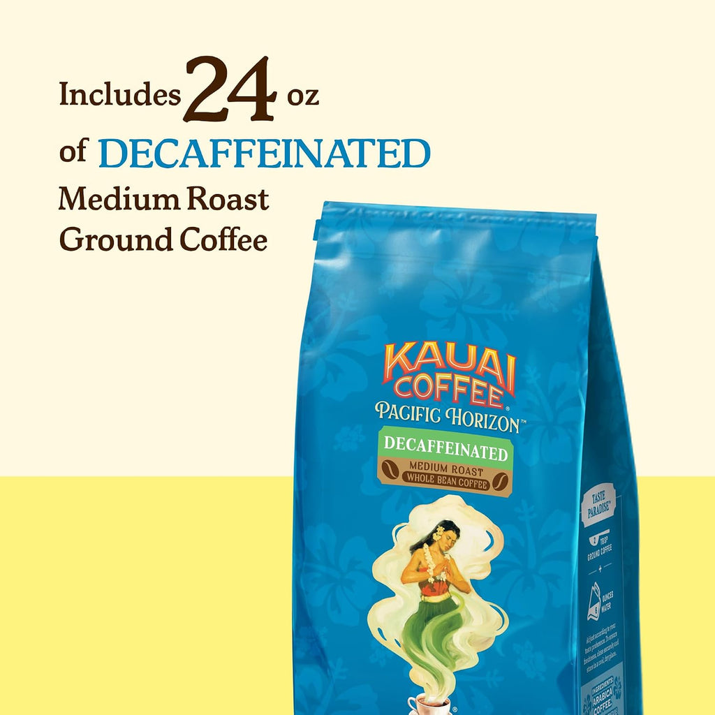 Ground Coffee – Smooth, Rich, Medium Roast – Light Floral Notes and Bright Aroma – Arabica Coffee, 10% Hawaiian with No Bitterness – Decaf, 1 Pack of 24Oz