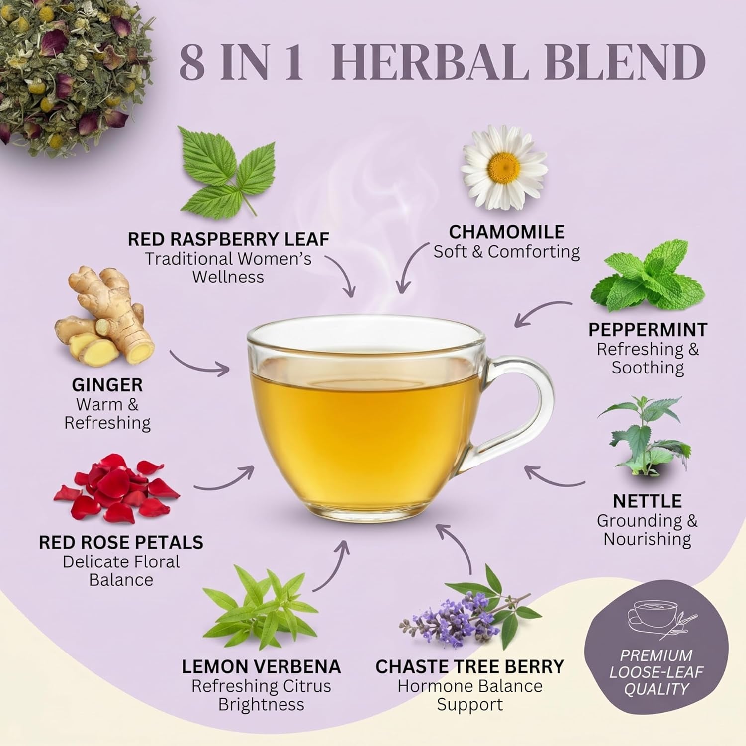 Hormone Balance Tea for Women, Organic Red Raspberry Leaf, Caffeine Free | Hormone Balance Support – Chaste Tree Berry, Chamomile, Nettle, Peppermint & Ginger Loose Leaf Tea, USDA Certified, USA Made.