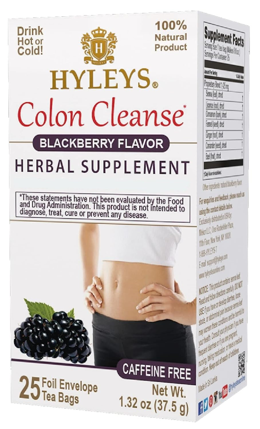 Colon Cleanse Tea, Blackberry Flavor, Caffeine Free, 25 Tea Bags | Senna Leaf, Fennel, Ginger & Natural Blackberry, No Added Sugar, Gluten Free & Vegan, Naturally Caffeine Free