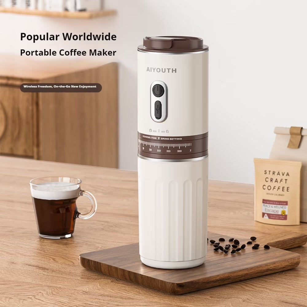 Portable Coffee Machine, 3 in 1 Cordless Electric Coffee Maker, Work with Capsule and Ground Coffee, Cold Brew and Heating Coffee Maker with 250Ml Cup-Grey