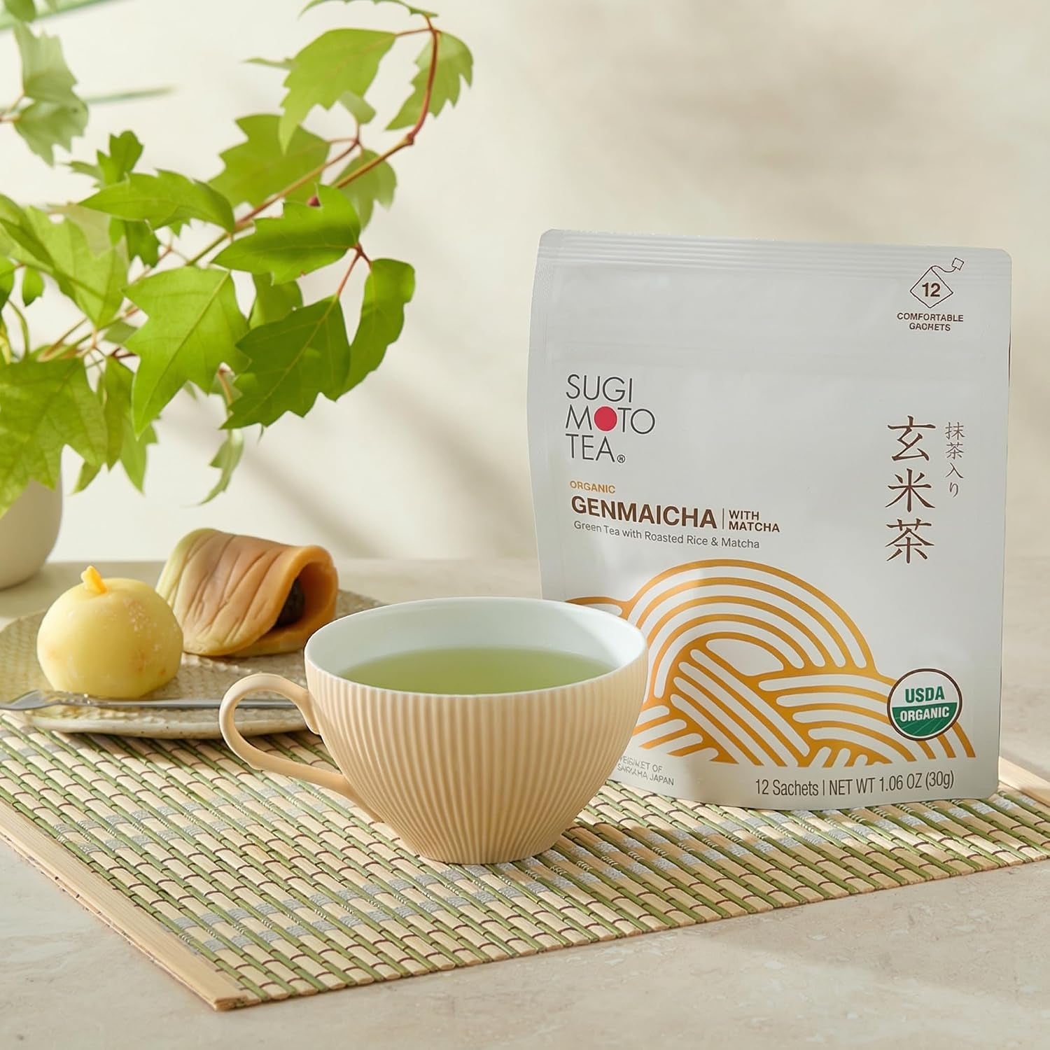Japanese Organic Genmaicha with Matcha Green Tea Bags 12 Count