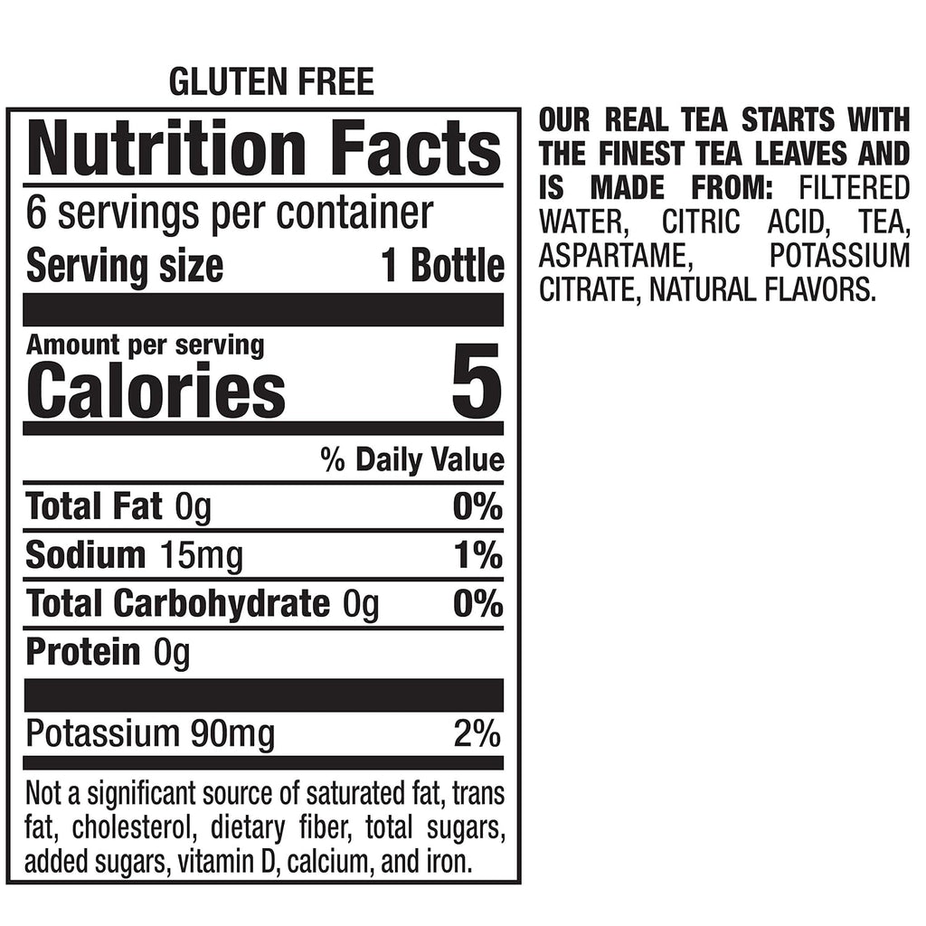 Zero Sugar Peach Tea, 16 Fl Oz Recycled Plastic Bottle, 6 Pack