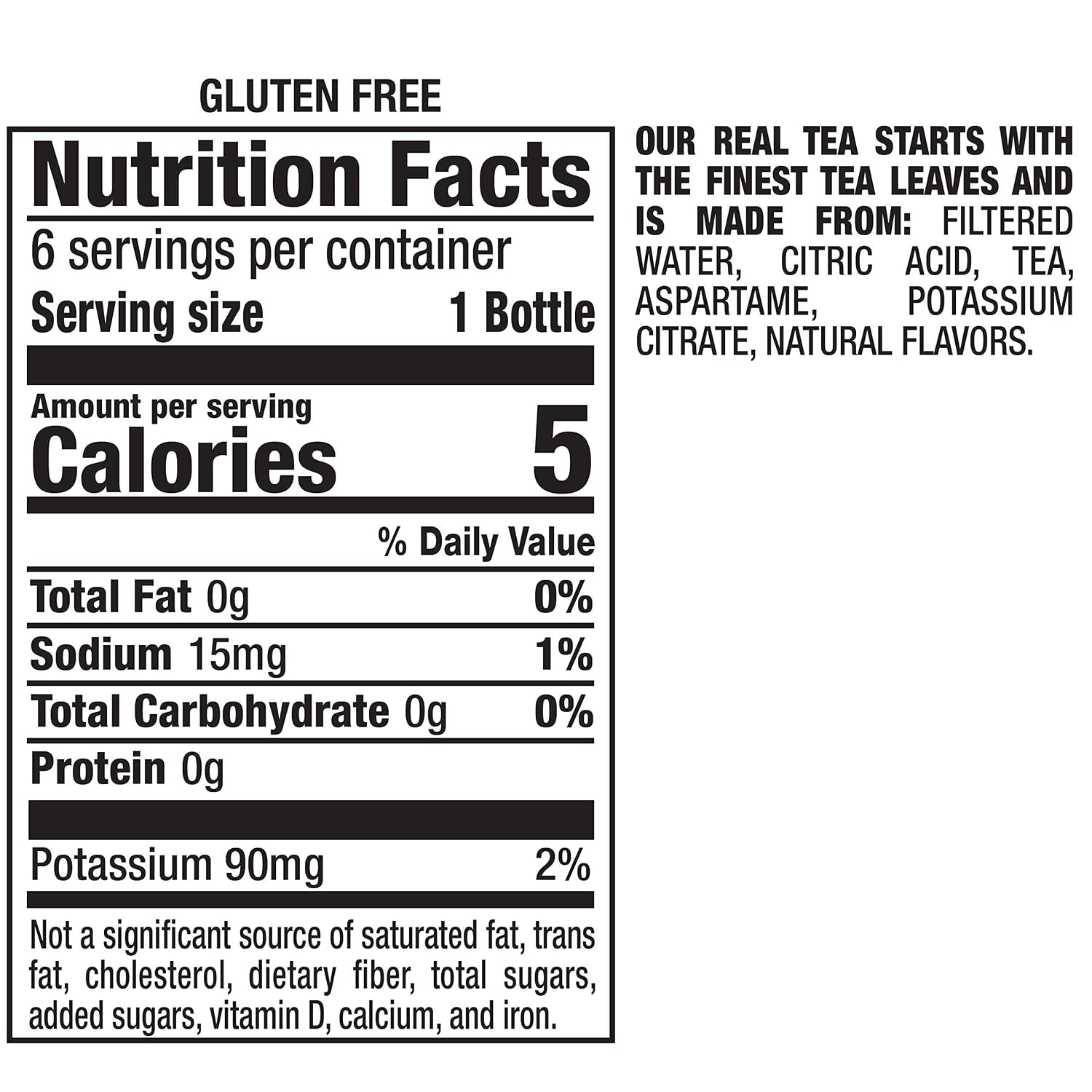 Zero Sugar Peach Tea, 16 Fl Oz Recycled Plastic Bottle, 6 Pack