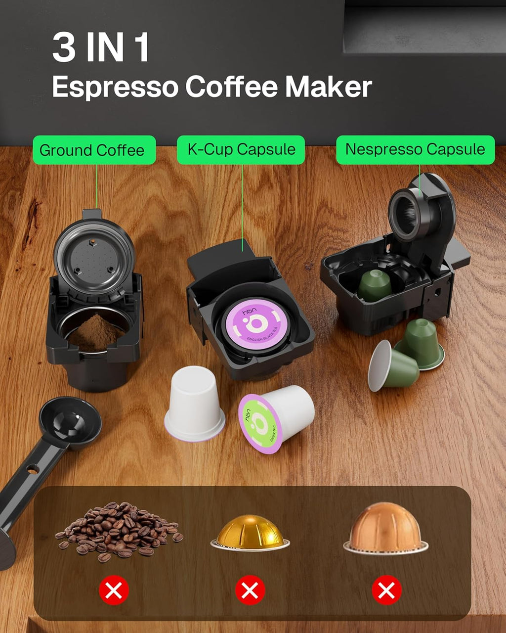 3-In-1 for Nespresso Capsule & K-Cup Pods & Ground Coffee Multi Coffee Maker + Tea 40-Count Sampler Variety Pack