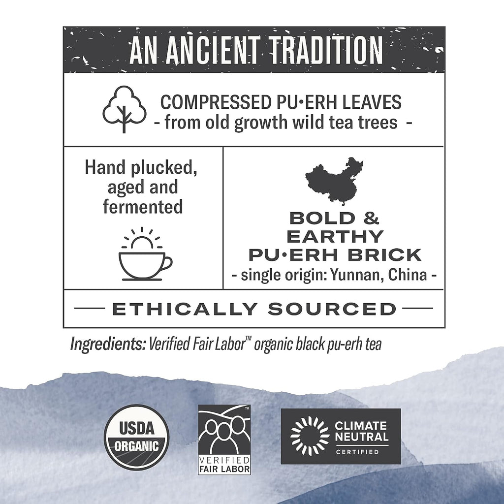 Numi Organic Aged Pu-Erh Tea Brick, Fermented Loose Yunnan Dark Black Tea | Bold, Earthy Yunnan Pu-Erh — 12 Bricks Brew up to 48 Pots
