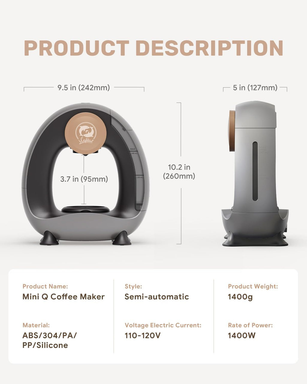 2-In-1 Mini Single Serve Coffee Maker for K-Cup Pods & Grounds | 1400W for 20S Preheat＆90S Brew, 4-8Oz Brew Sizes,20G Capacity, Bpa-Free,5" Slim Compact for Home, Office, Rv&Dorm, Gery