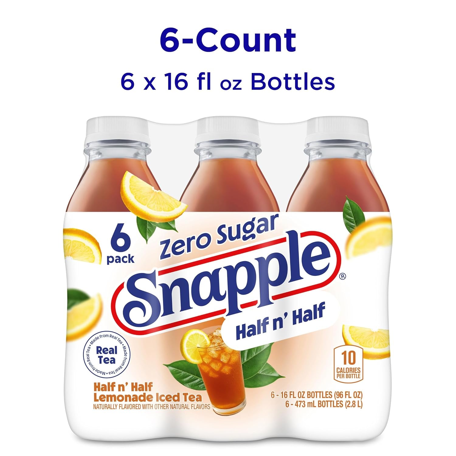 Zero Sugar Half 'N Half Tea, 16 Fl Oz Recycled Plastic Bottle, 6 Pack