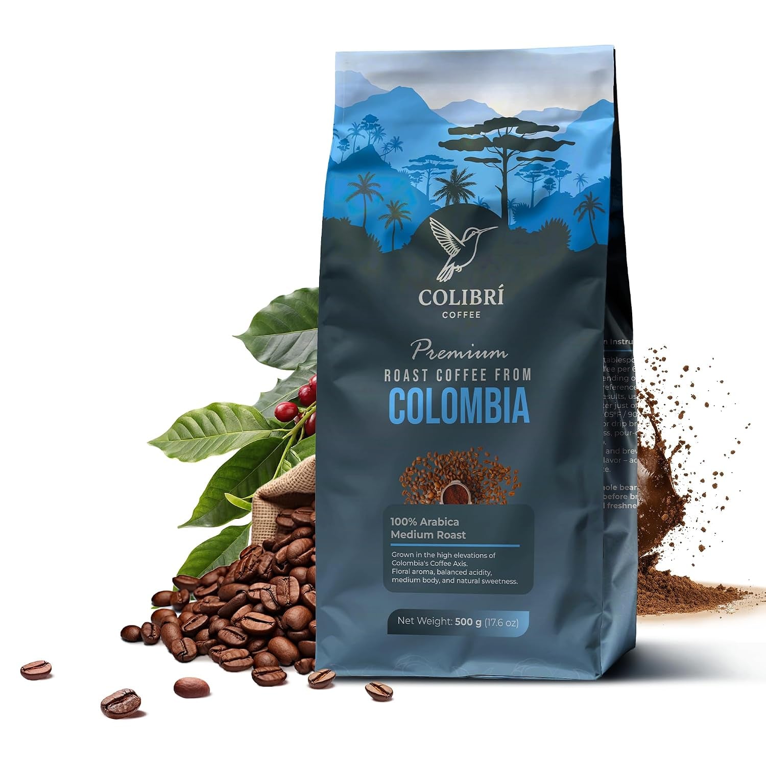 Low Acid Coffee, Ground Coffee Medium Roast Colombian Coffee, Ground Coffee for Coffee Maker, Ideal for Cold Brew and Reusable K Cups for Keurig 16 Oz
