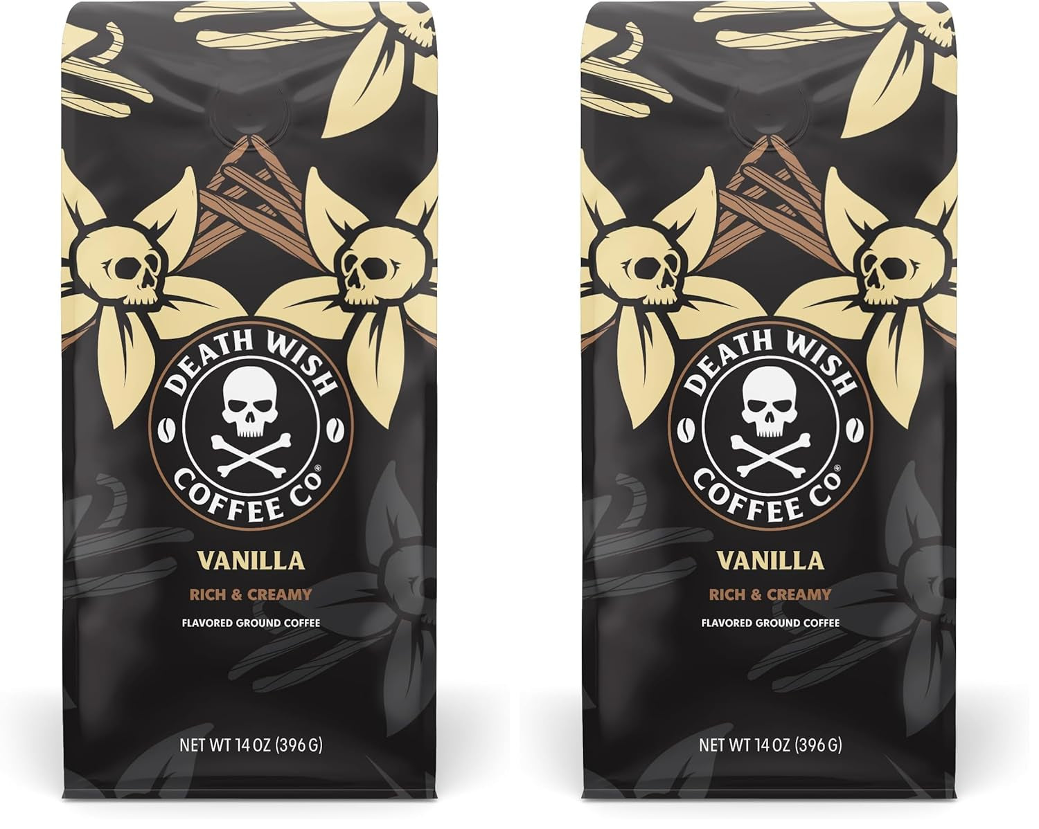 DEATH WISH COFFEE - Vanilla Ground Coffee (14 Oz) (Pack of 2)
