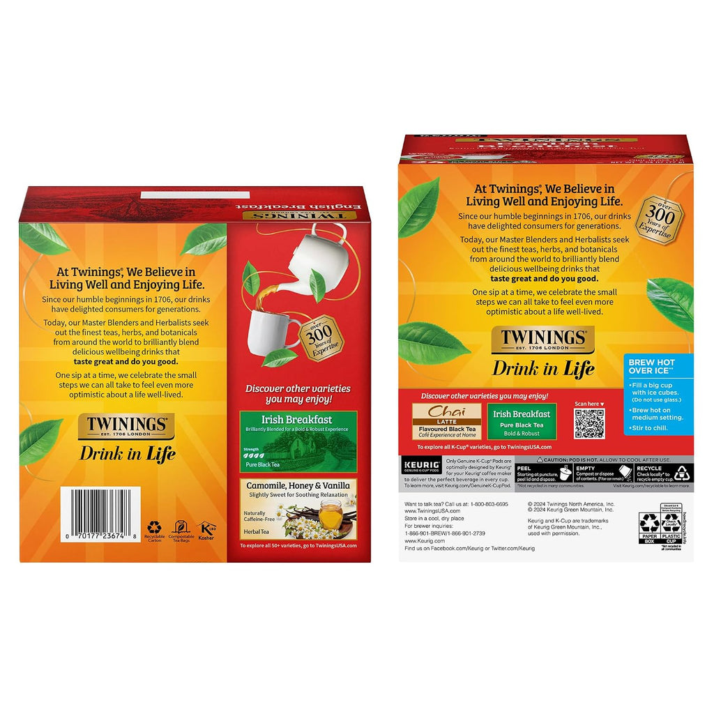 English Breakfast Tea K-Cup Pods, 24 Count (Pack of 1) + English Breakfast Tea Bags, 100 Count (Pack of 1)