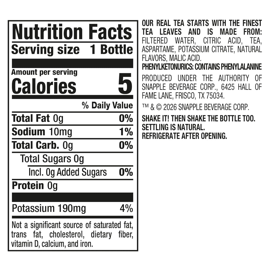 Zero Sugar Raspberry Tea, 16 Fl Oz Recycled Plastic Bottle, Pack of 12