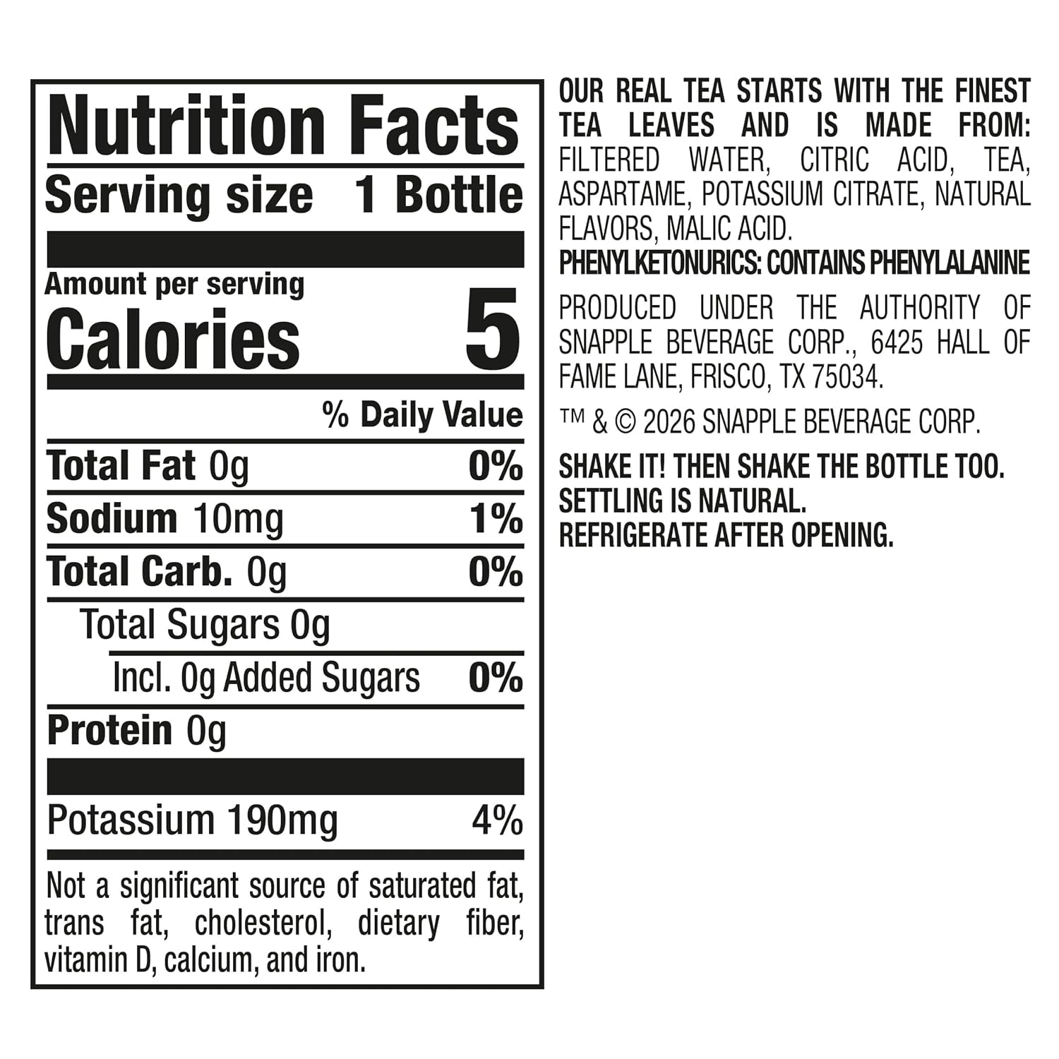 Zero Sugar Raspberry Tea, 16 Fl Oz Recycled Plastic Bottle, Pack of 12