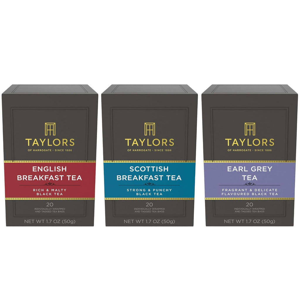 Black Tea Variety Pack, Individually Wrapped Bags, English Breakfast, Scottish Breakfast, Earl Grey 20 Count (Pack of 3), Caffeinated, Enjoy Hot or Iced, 60 Teabags