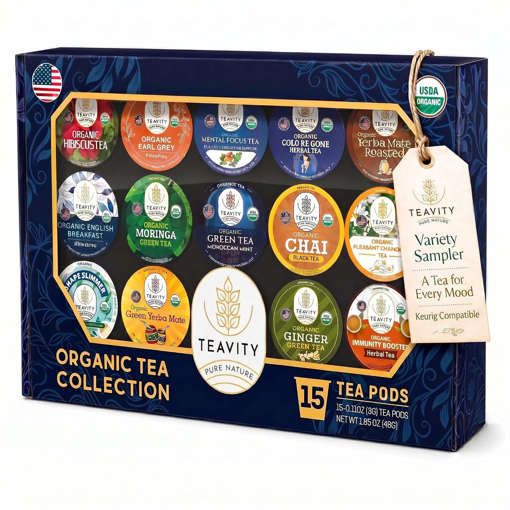 Organic Tea Pods Variety Pack - Assorted Sampler Pack Compatible for Keurig Brewer and Coffee Maker - Earl Grey, English Breakfast, Chai, Chamomile - Herbal Tea Pod for K Cup Keurig Brewing -15 Count (Pack of 1) by