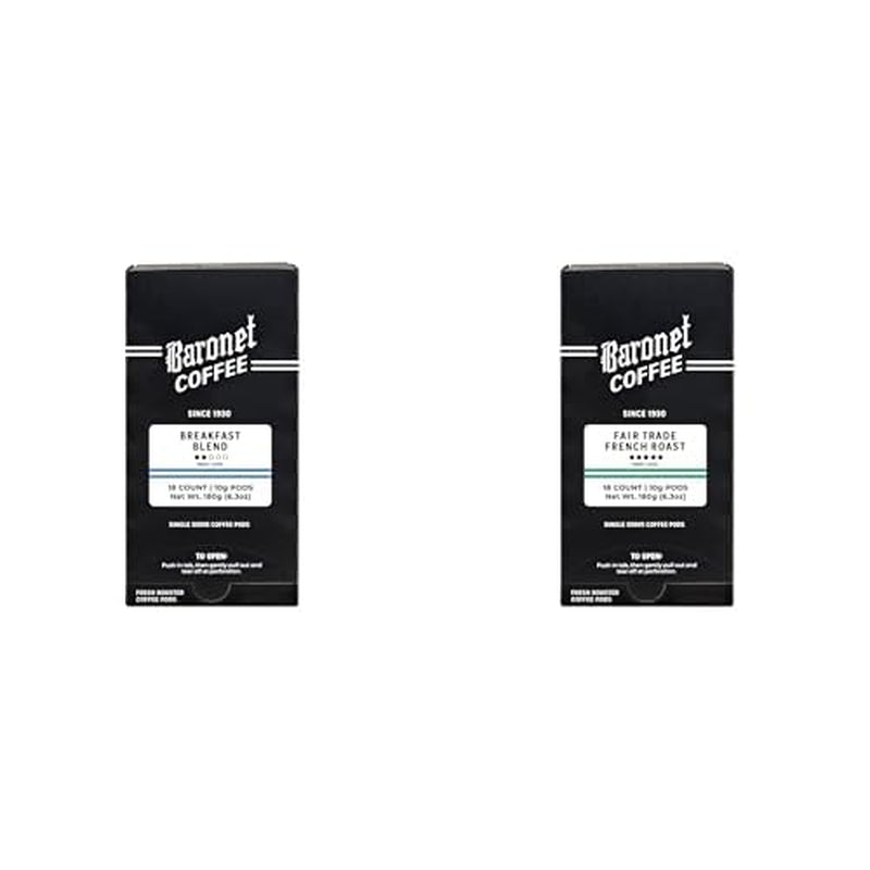 Pods - Breakfast Blend & Organic Fair Trade French Roast [10 Gram, 54 Pods Each Flavor] Single Cup Use, like Senseo