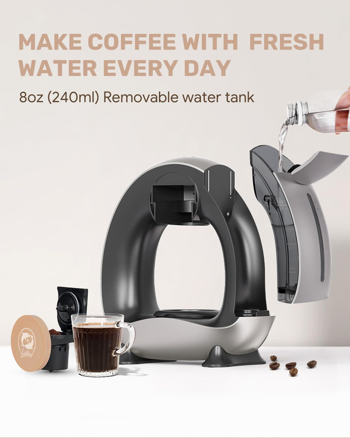 2-In-1 Mini Single Serve Coffee Maker for K-Cup Pods & Grounds | 1400W for 20S Preheat＆90S Brew, 4-8Oz Brew Sizes,20G Capacity, Bpa-Free,5" Slim Compact for Home, Office, Rv&Dorm, Gery