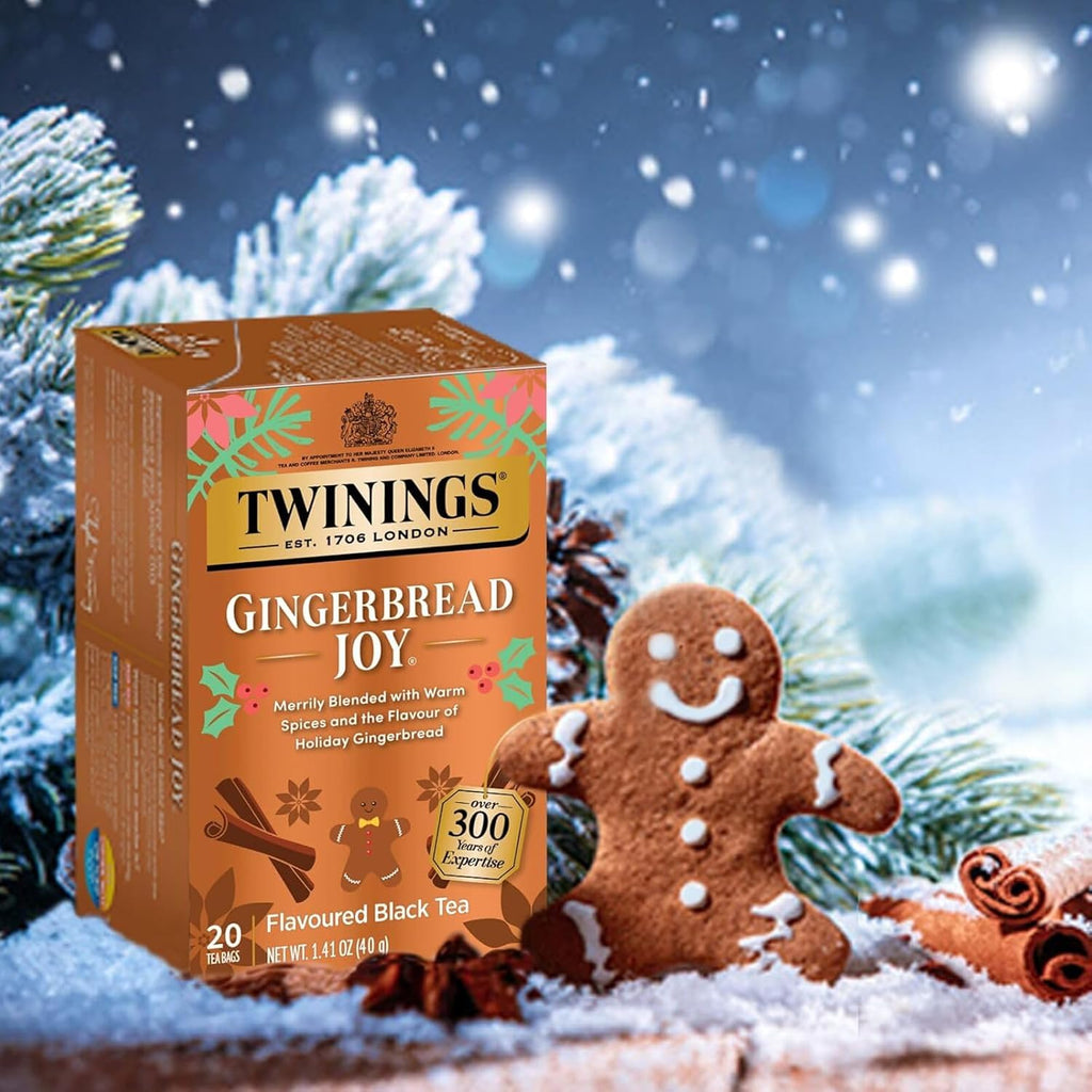 Tea Holiday Variety 4-Pack – Caffeinated Christmas Tea and Gingerbread Joy, Naturally Caffeine-Free Peppermint Cheer and Winter Spice Tea Bags, 20 Count Each