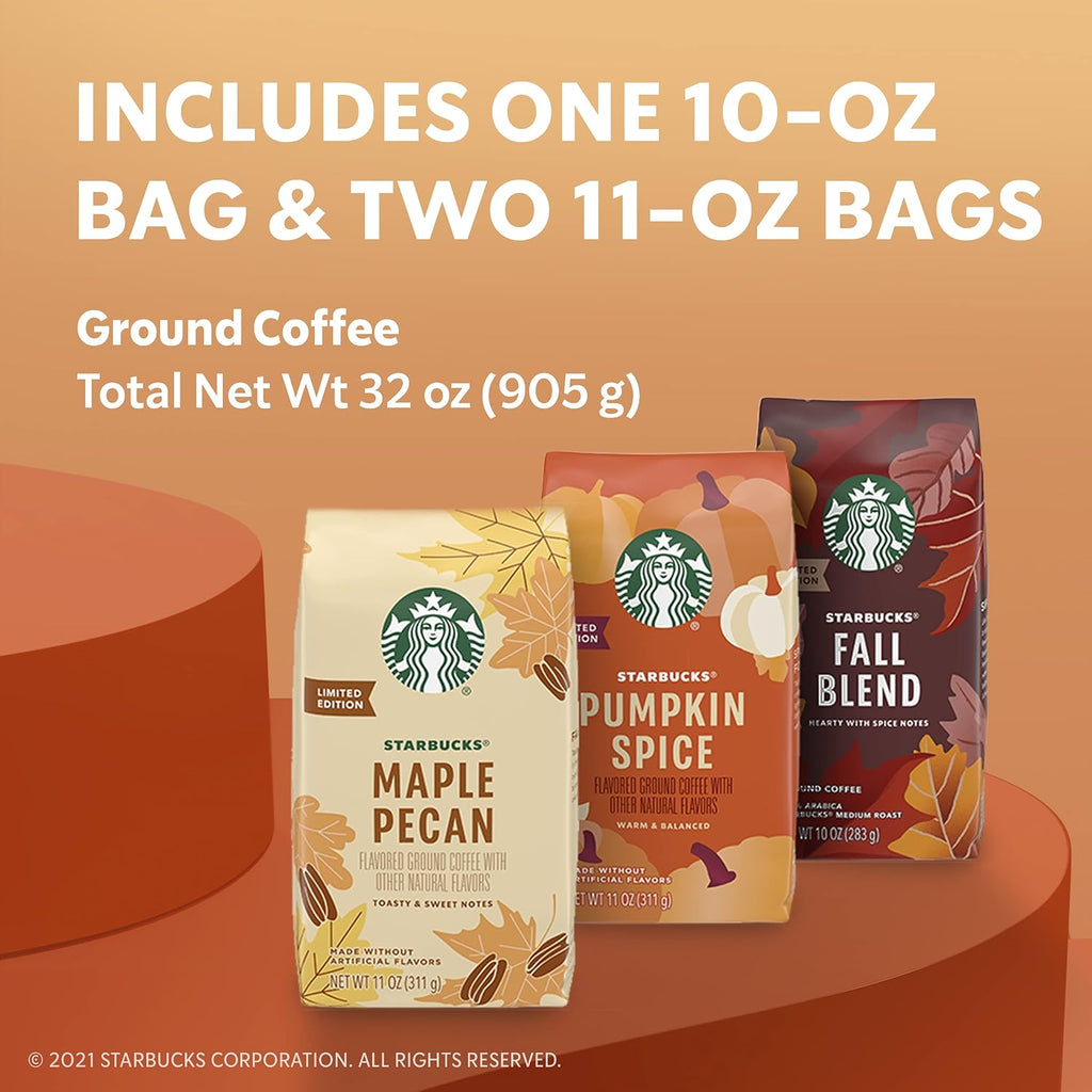 Starbucks Flavored Ground Coffee —Varitey Pack — Fall Limited Edition — 3 Bags Total