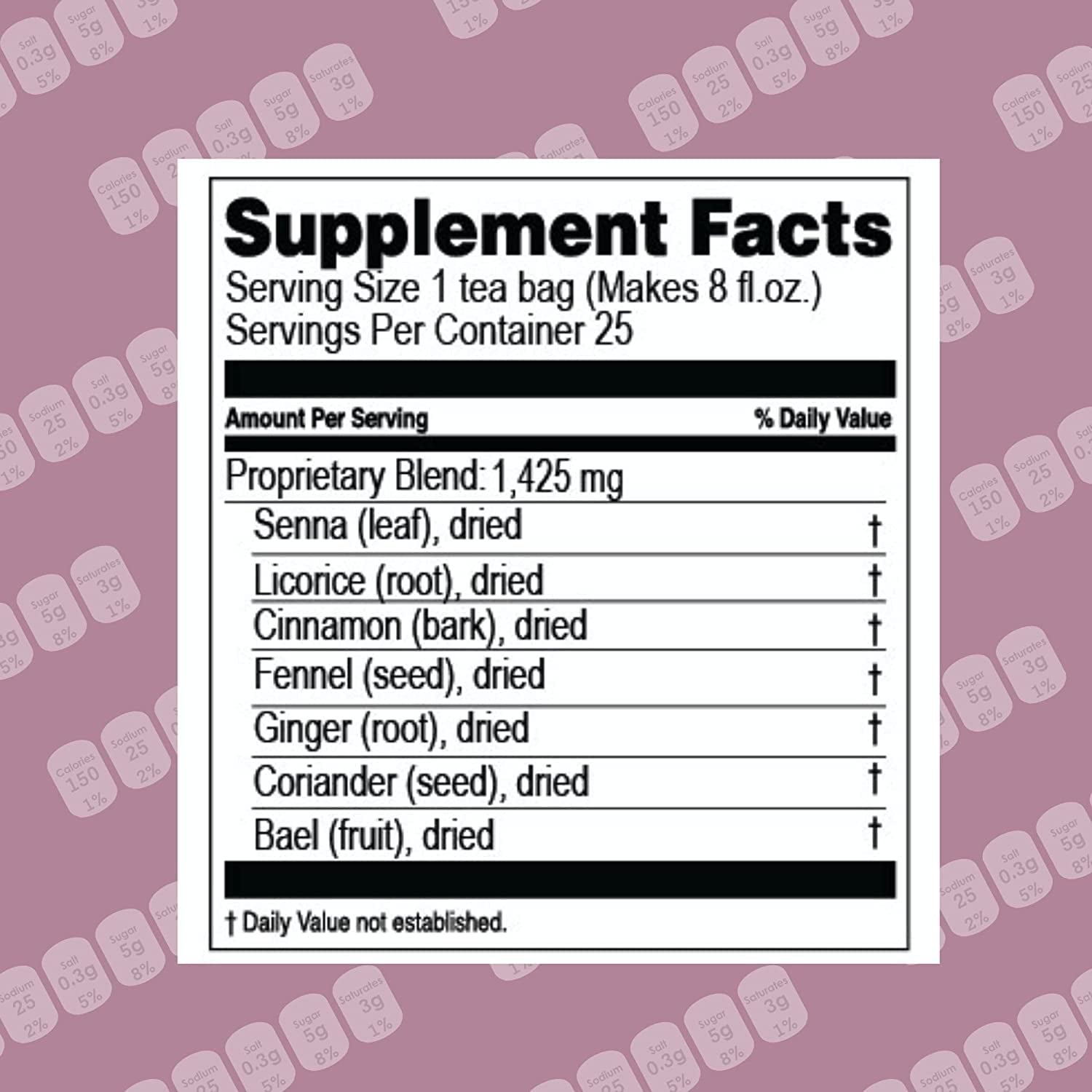 Colon Cleanse Tea, Blackberry Flavor, Caffeine Free, 25 Tea Bags | Senna Leaf, Fennel, Ginger & Natural Blackberry, No Added Sugar, Gluten Free & Vegan, Naturally Caffeine Free