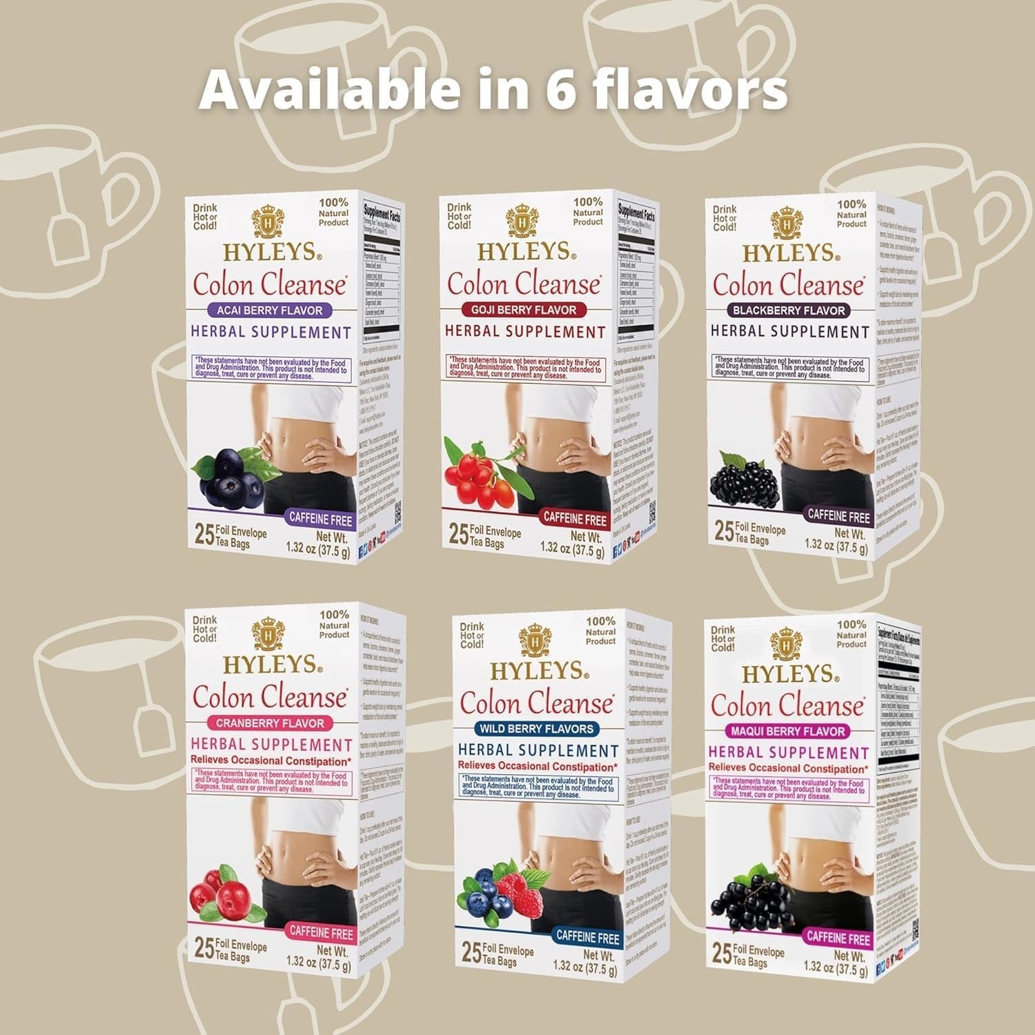 Colon Cleanse Tea, Acai Berry Flavor - 300 Individually Wrapped Herbal Tea Bags (12 Pack of 25) - Caffeine Free, Vegan