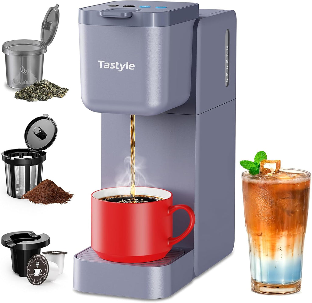 Single Serve Coffee Maker for K Cup, Ground and Tea | Hot and Iced Coffee Machines with Bold Setting, 6 to 16 Oz Brew Sizes, Compact for Small Spaces, Gray (2.0 Version)