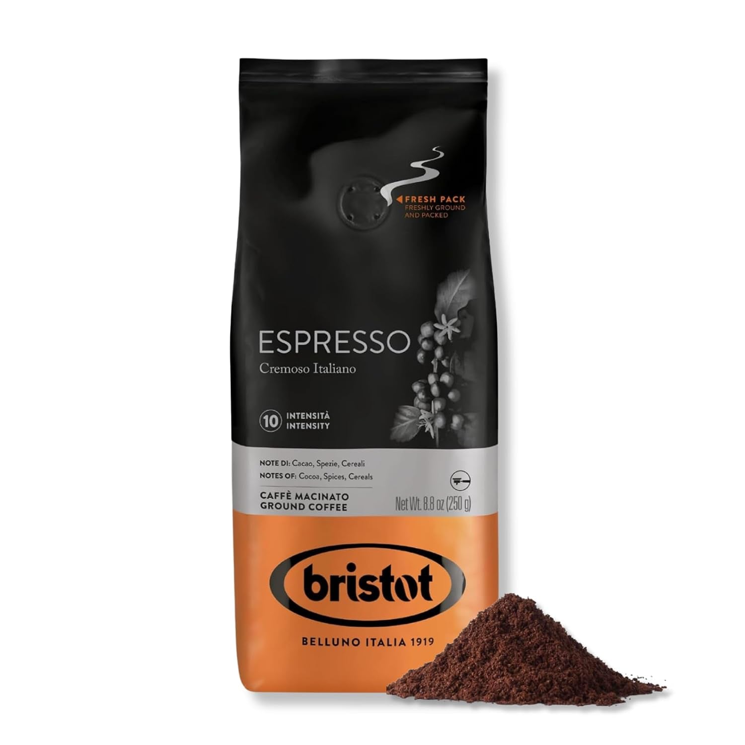 Espresso Cremoso Italiano Ground Coffee – Medium Roast, Rich & Smooth – 8.8Oz (250G) Bag – Italian Ground Espresso for Home Machines