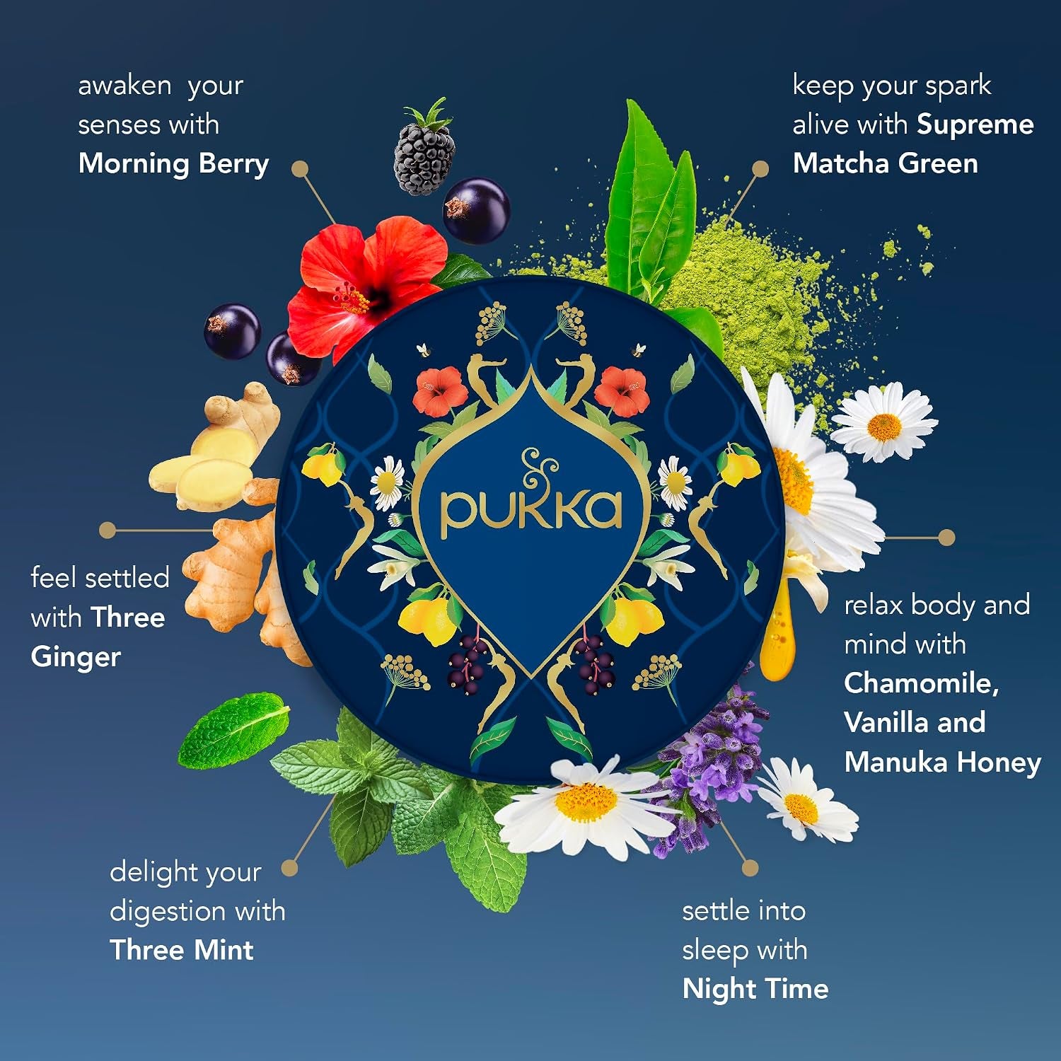 Pukka Organic Herbal Tea Sampler 90-Pack Caffeine Free Wellness Collection with Chamomile Vanilla Manuka Honey Lemon Ginger Three Mint Night Time Premium Tea Bags