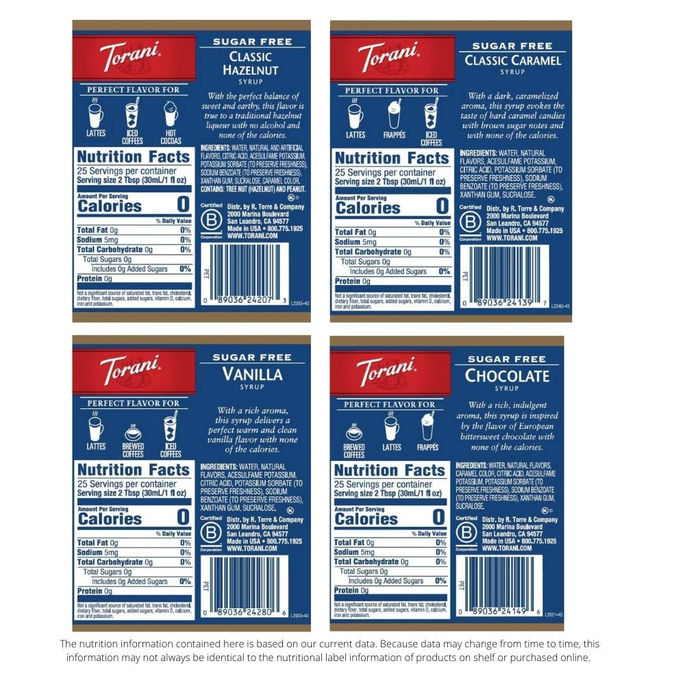Sugar Free Flavored Drink Syrup Café Variety Pack, 25.4 Fl Oz 4 Pack