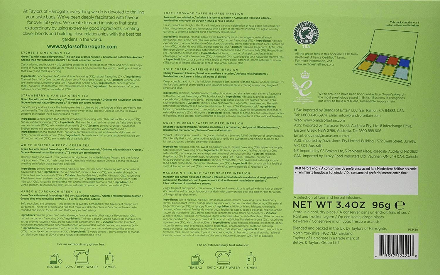Assorted Green & Herbal Teas Sampler, Variety Pack Gift Box, Individually Wrapped Bags, 48 Count (Pack of 1), Premium Green & Herbal Teas, Mixed Caffeinated & Caffeine-Free Selection, 48 Teabags