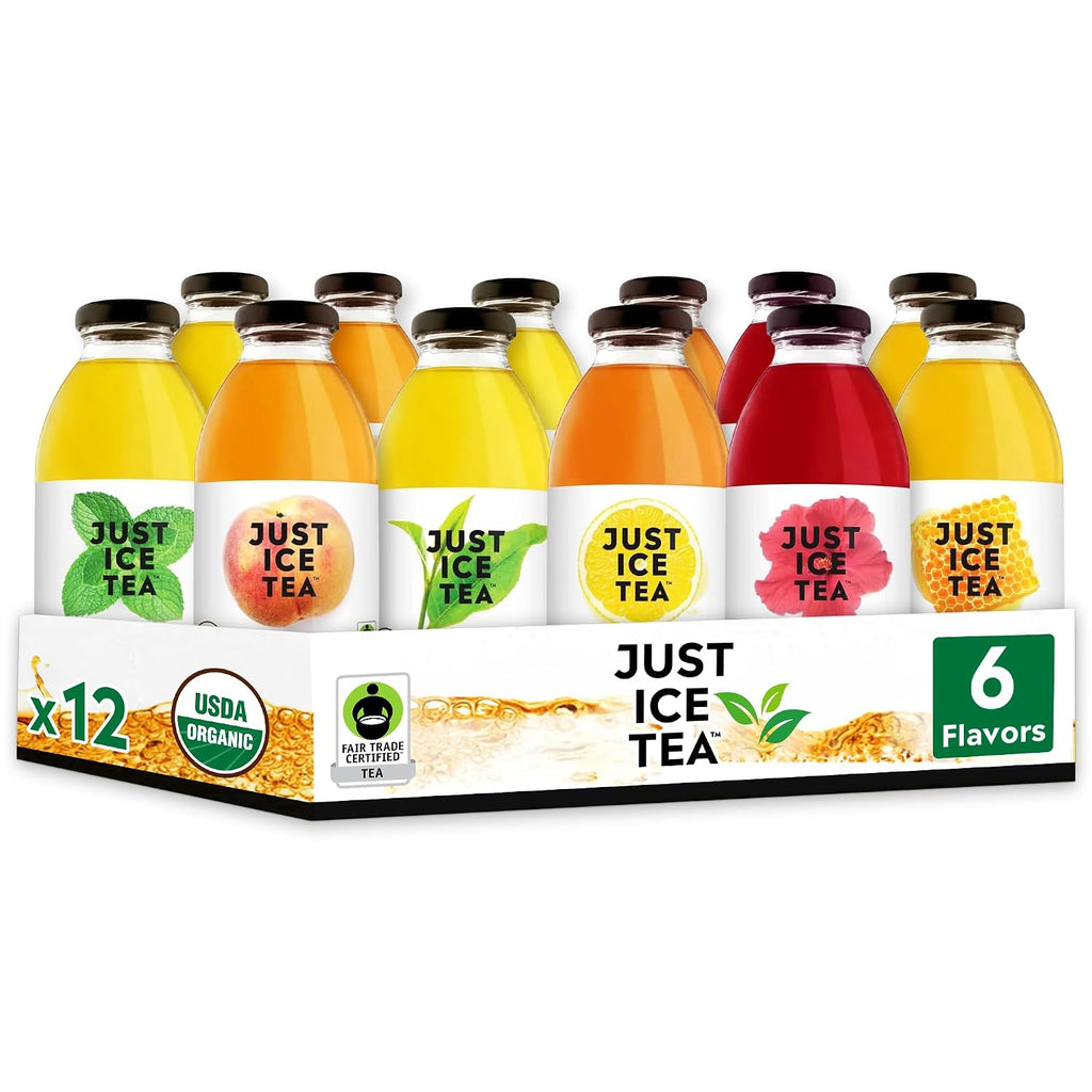 Organic Iced Tea, 16 Fl Oz Glass Bottles (6 Flavor Variety, Pack of 12)