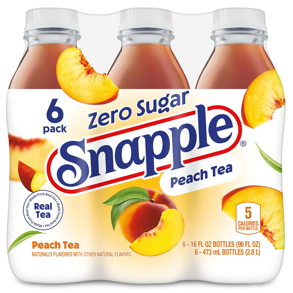 Zero Sugar Peach Tea, 16 Fl Oz Recycled Plastic Bottle, 6 Pack
