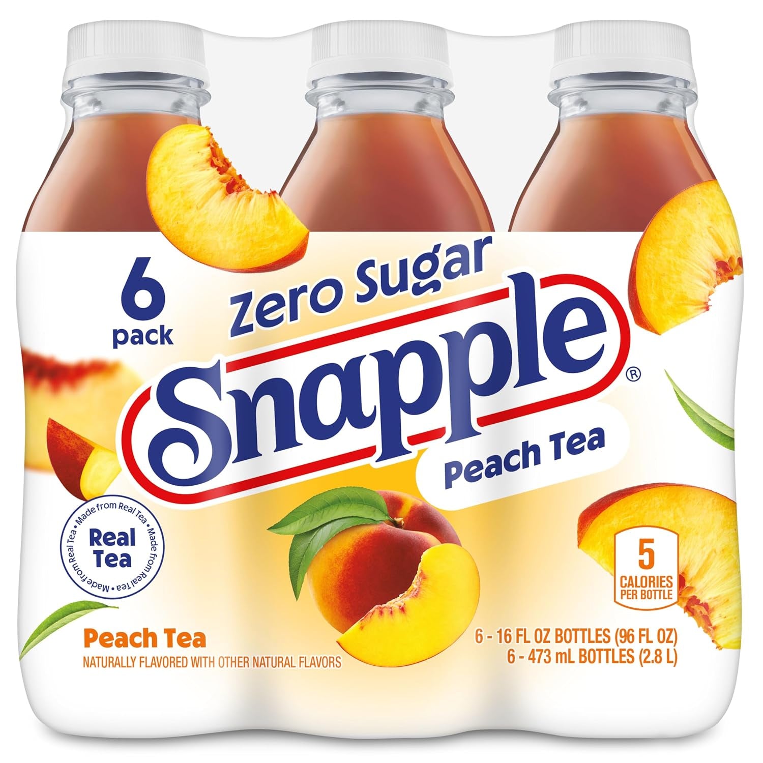Zero Sugar Peach Tea, 16 Fl Oz Recycled Plastic Bottle, 6 Pack