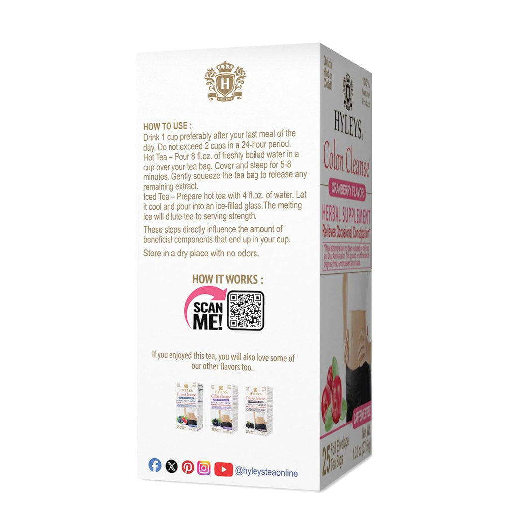 Colon Cleanse Tea, Cranberry Flavor, Vegan, 25 Herbal Tea Bags