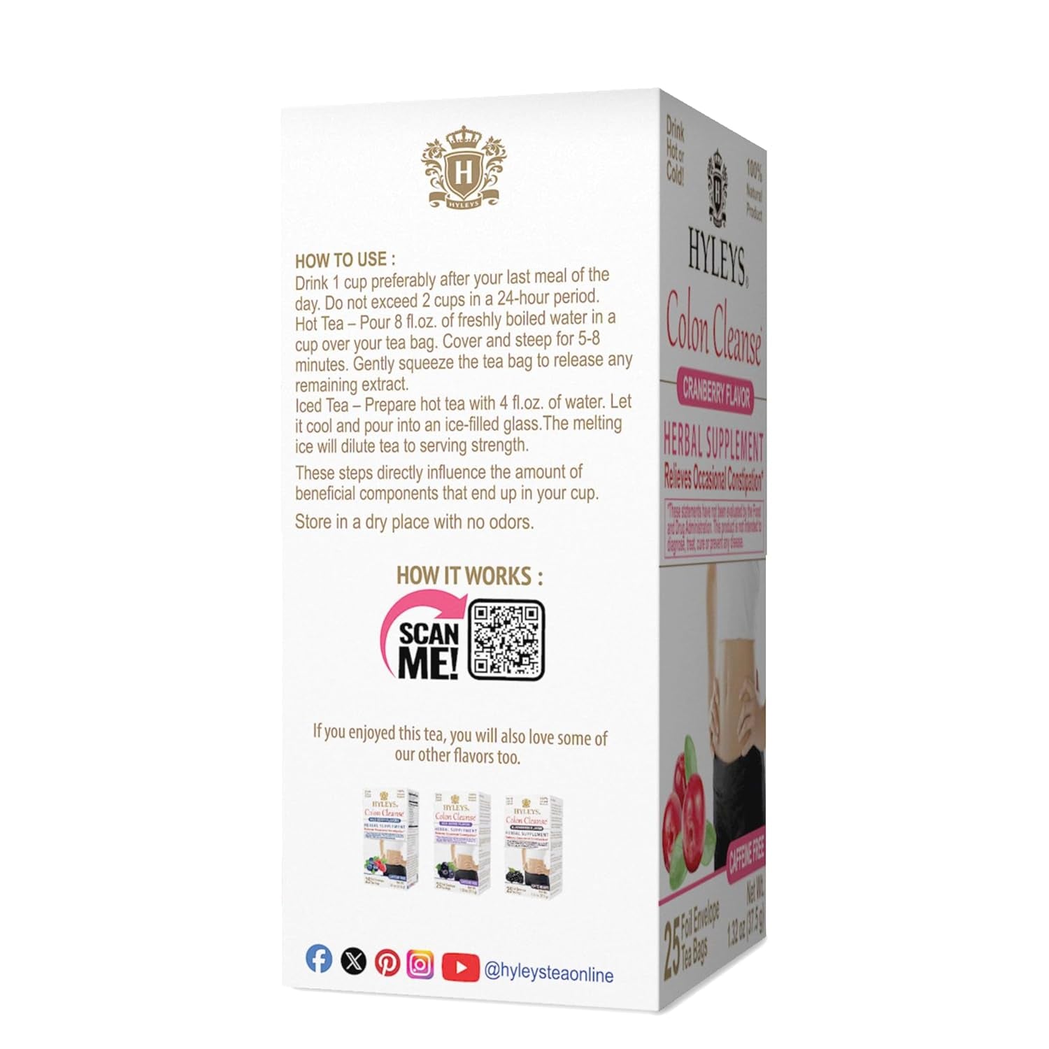Colon Cleanse Tea, Cranberry Flavor, Vegan, 25 Herbal Tea Bags