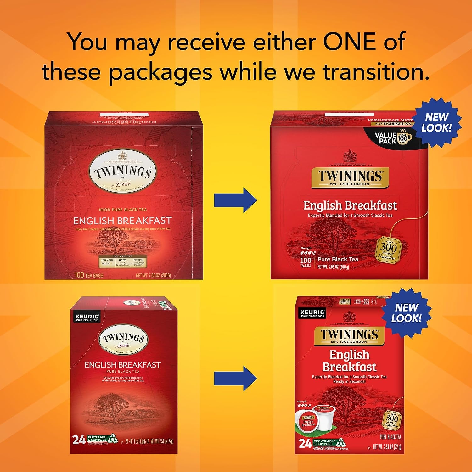 English Breakfast Tea K-Cup Pods, 24 Count (Pack of 1) + English Breakfast Tea Bags, 100 Count (Pack of 1)
