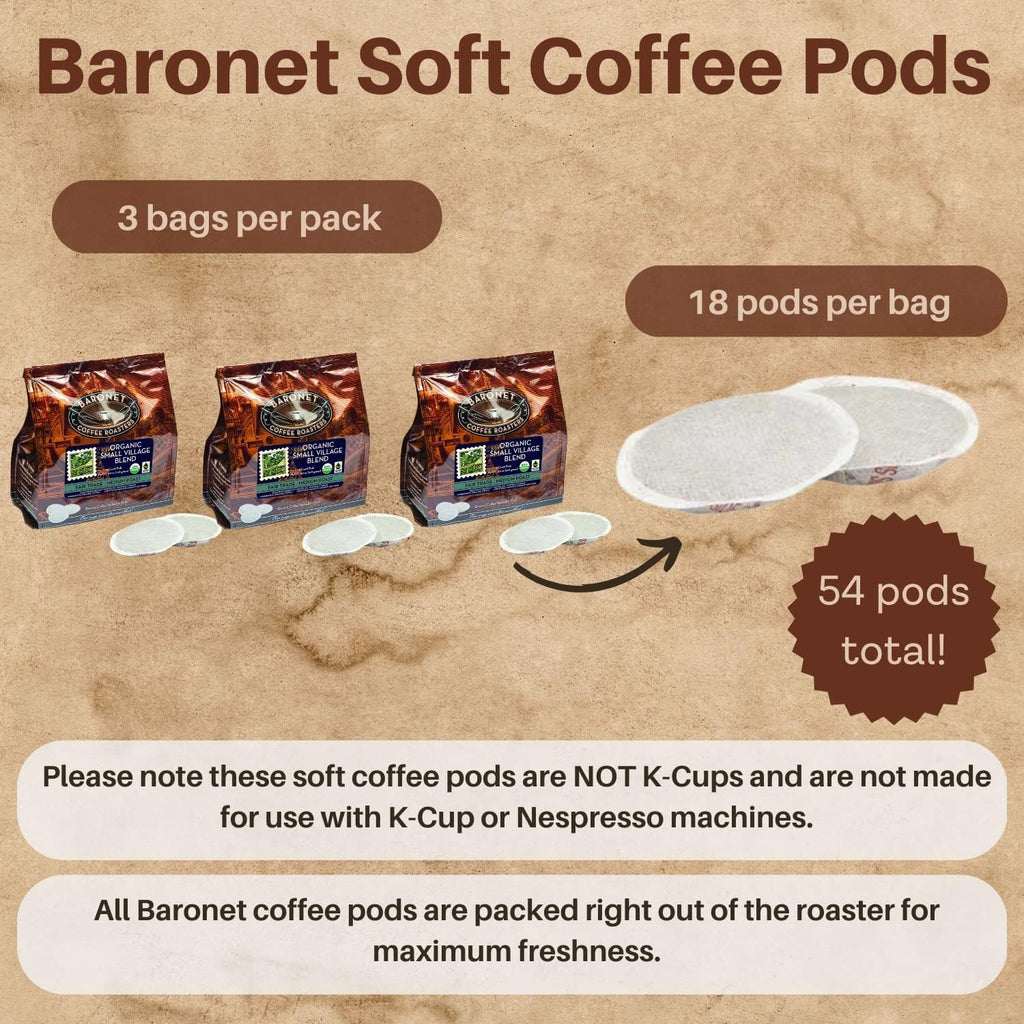 8 Gram Coffee Pods, Organic Espresso French Roast, 54 Pods | Dark Roast, 100% Arabica Coffee, Regular Strength, 3 Bags of 18 Single Serve Pods, Compatible with Senseo Coffee Machines