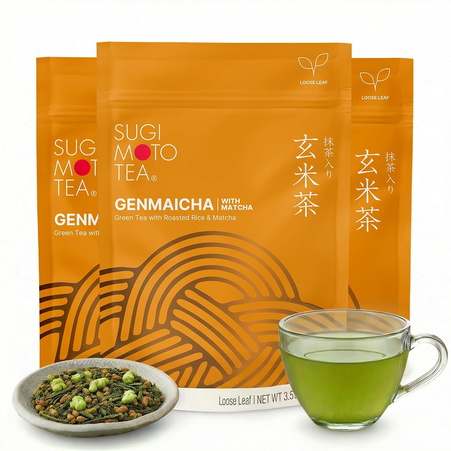 Japanese Genmaicha with Matcha Green Tea Loose Leaf 3.5 Oz (100 G) Pack of 3