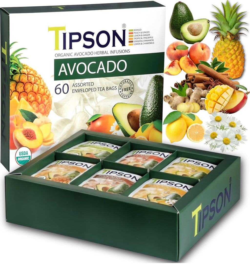Organic Avocado Variety Sampler - 6 Flavors (60 Tea Bags), Herbal Tea Infusions - USDA Organic, Non GMO, and Gluten Free