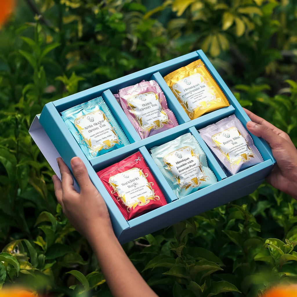 Garden of Fruits Premium Herbal Tea Selection Gift Set Box | Ideal Gifts for Women & Men, Birthday, Anniversary & Self-Care Eco-Friendly | 24 Handstitched Cotton Teabags | 6 Different Flavours