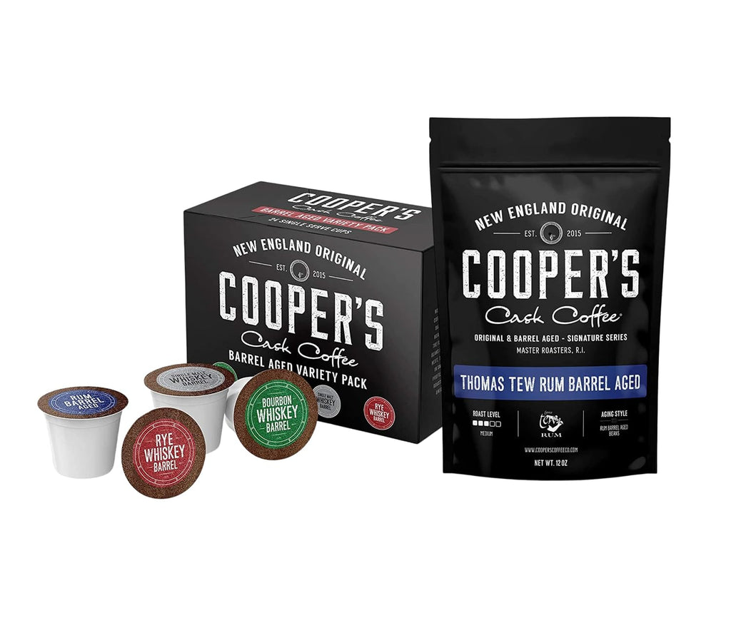 Bourbon Barrel Aged Coffee 24Ct Variety Pack Set and Rum Barrel Aged Coffee - Single Origin Rwanda Coffee Beans Aged in Thomas Tew RUM Barrels - 12 Oz Bags, Ground Coffee
