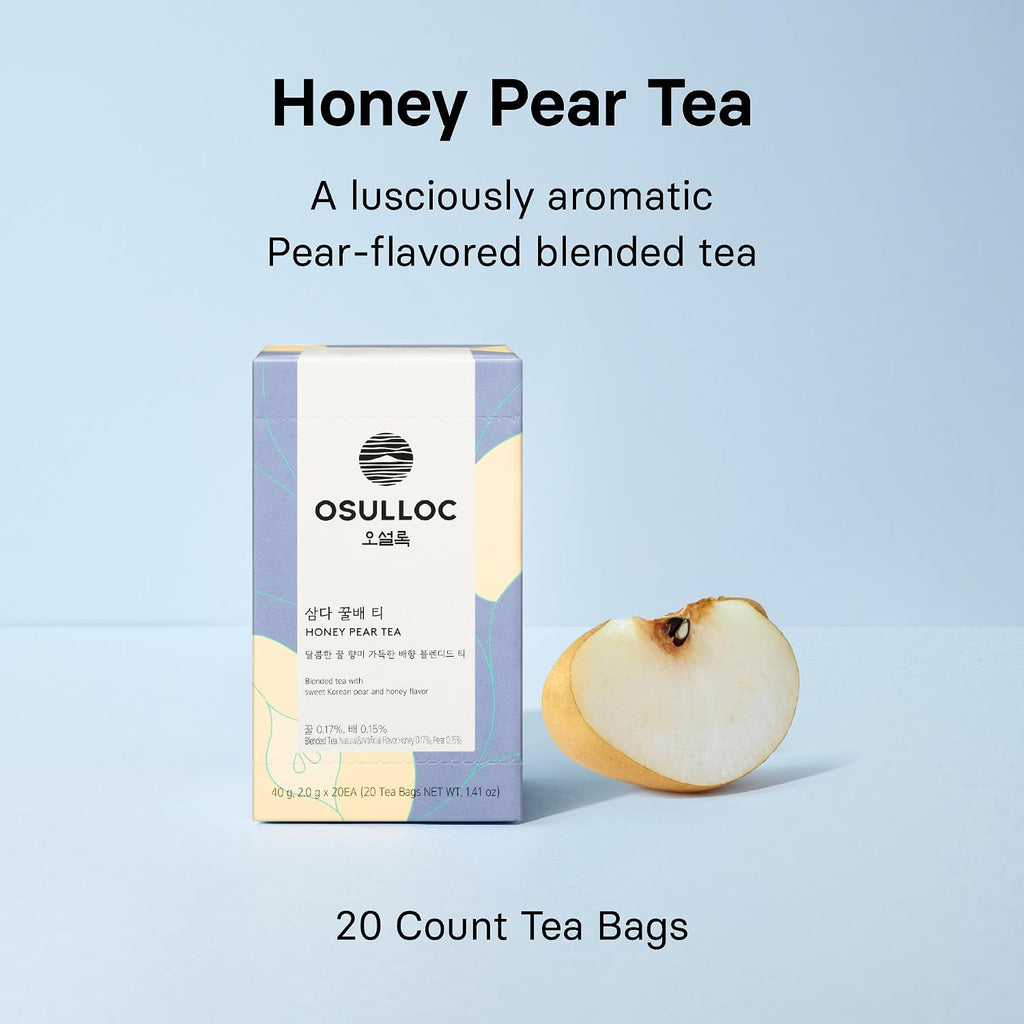 Honey Pear Tea (Sweet Pear & Honey Flavor), Fruit Tea Blend, Premium Teabags from Jeju Island, 20 Count (Pack of 2)
