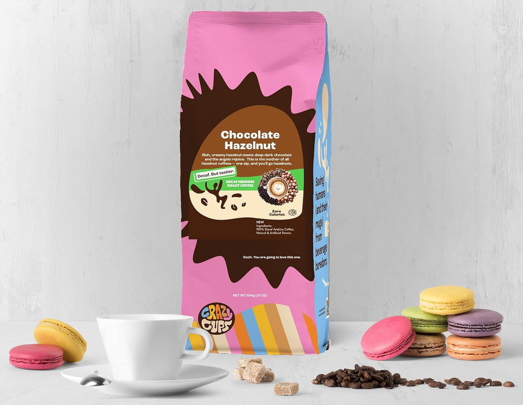 Decaf Flavored Ground Coffee Variety Pack, Includes Chocolate Hazelnut, French Vanilla and Death by Chocolate, in 10 Oz Bags, for Brewing Flavored Hot or Iced Decaf Coffee, Variety 3 Pack
