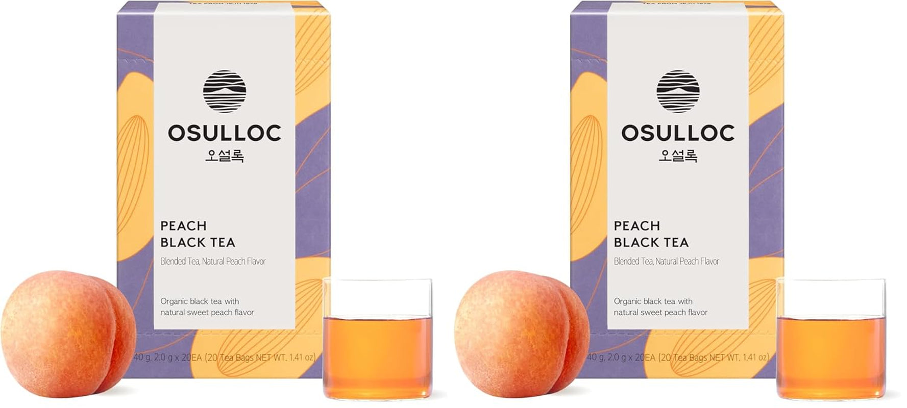 Peach Black Tea (Tropical Mango & Peach Flavor), Fruit Tea Blend, Premium Teabags from Jeju Island, 20 Count (Pack of 2)