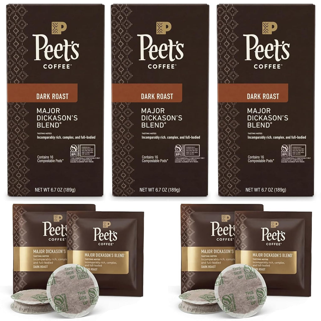 Peet’S Major Dickason’S Coffee Pods – 48 Count (3 Packs of 16) – Dark Roast with Bold, Rich Flavor and Smooth Finish – Compatible with Pelecom Coffee Machines – Peet’S Coffee Pods & Capsules