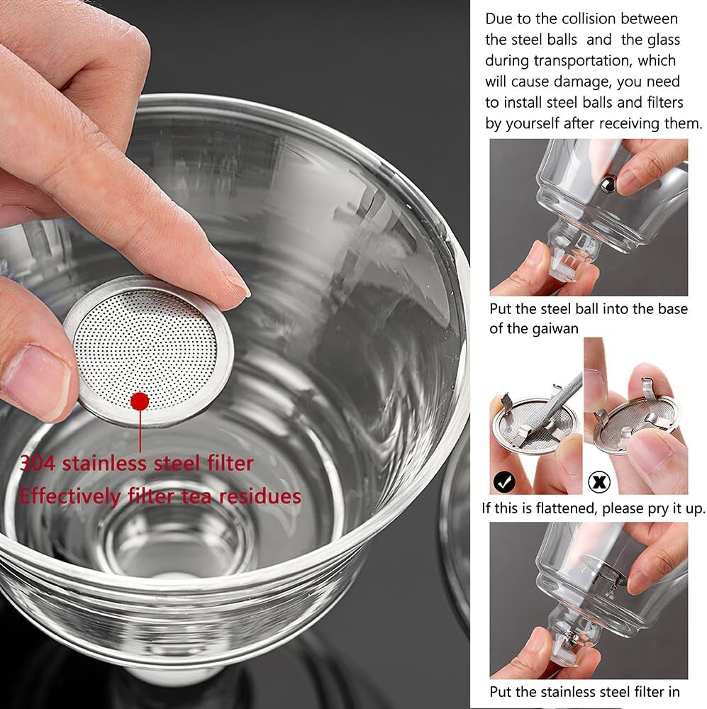 Lazy Kungfu Drip Teapot, Heat Resistant Tea Set, Semi-Automatic Glass Teapot Suit for Magnetic Water Flow Wooden Glass Teapot Set
