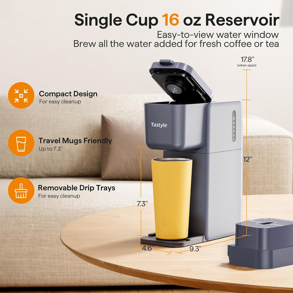 Single Serve Coffee Maker for K Cup, Ground and Tea | Hot and Iced Coffee Machines with Bold Setting, 6 to 16 Oz Brew Sizes, Compact for Small Spaces, Gray (2.0 Version)