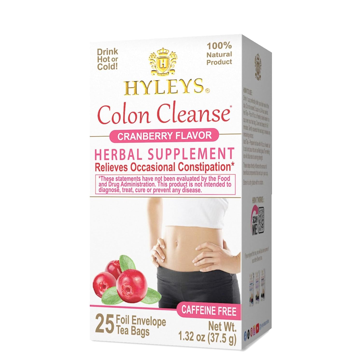 Colon Cleanse Tea, Cranberry Flavor, Vegan, 25 Herbal Tea Bags