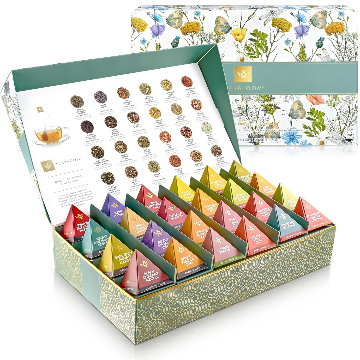 - World'S Finest Pyramid Tea Collection, 24 Varieties of USDA Certified Organic & Kosher Teas - Black Tea, Green Tea, White Tea, Oolong Tea, and Herbal/Fruit Tea Blends